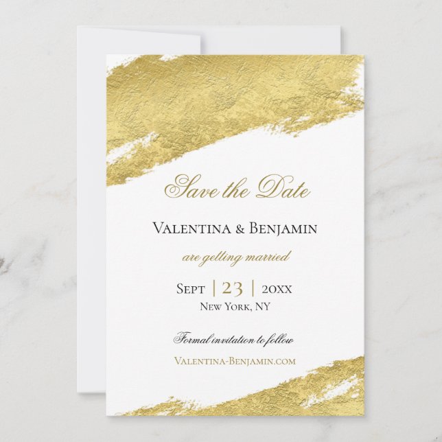 Goldene Pinselspitze Moderne Hochzeit Save The Date (Vorderseite)