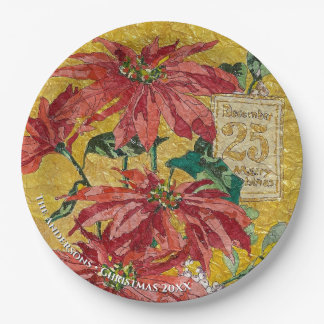 Goldene Poinsettie | Personalisierter Weihnachten Pappteller
