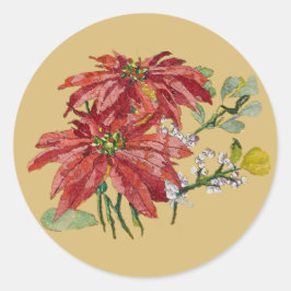 Goldene Poinsettie | Weihnachtsticker in künstleri Runder Aufkleber