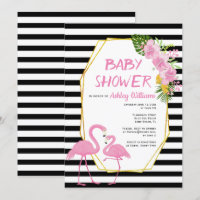 Goldene Polygon und rosa Flamingos-Babydusche