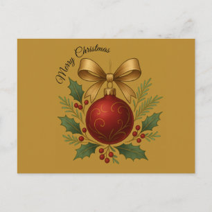 Goldene Postkarte - Frohe Weihnachten roter Schmuc