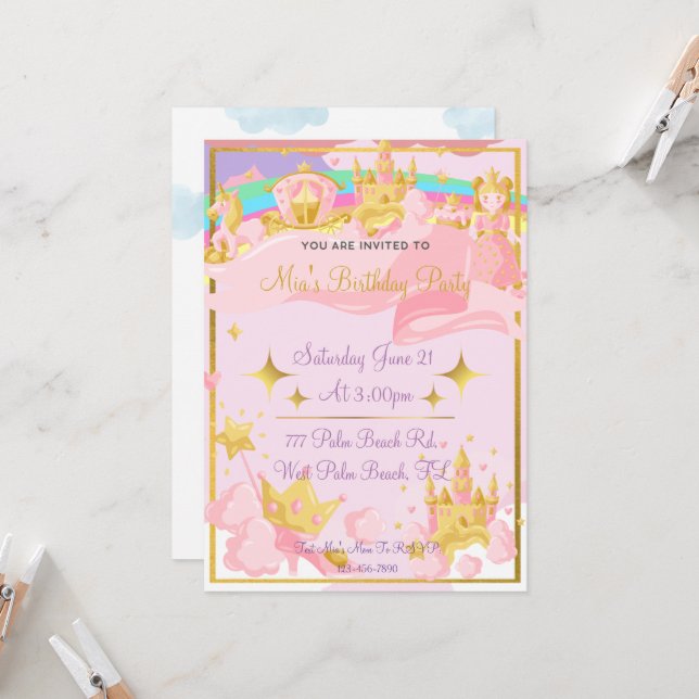 Goldene Prinzessin Burg Burgen von Bellinzona Einladung (Vorderseite/Rückseite Beispiel)