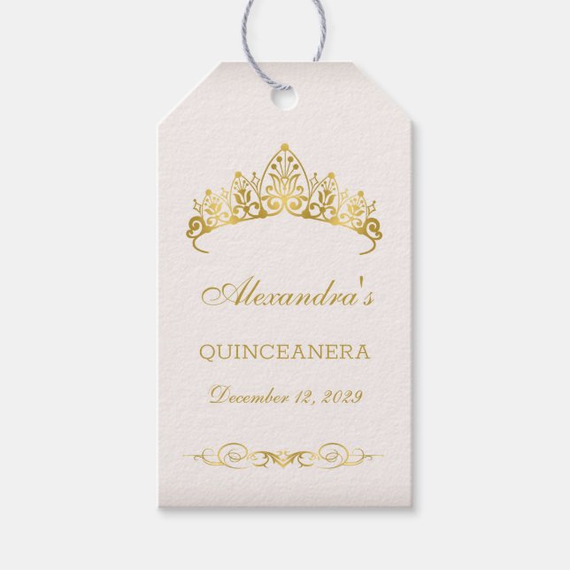 Goldene Prinzessin Tiara Quinceanera Geschenkanhänger (Vorderseite)