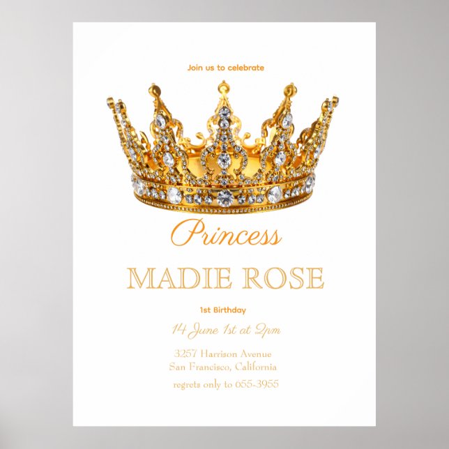 Goldene Prinzessinnenkrone Märchen Geburtstag Poster (Vorne)