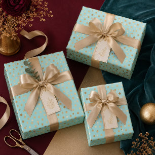 Goldene Punkte auf Minz Hintergrund Geschenkpapier Set