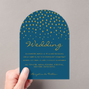 Goldene Punkte - Blau und Gold - Hochzeit Acryleinladungen