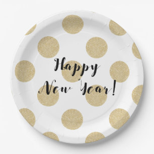 Goldene Punkte Schwarz & Weiß Modern Silvester Pappteller