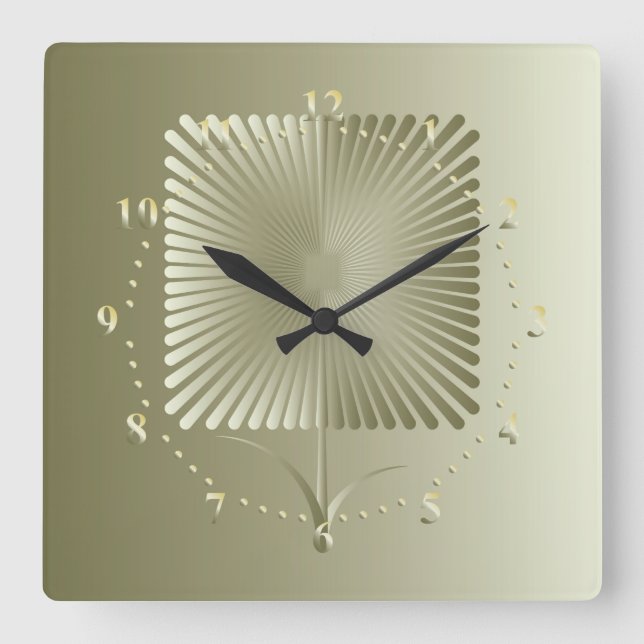 Goldene quadratische Blume Wanduhr (Vorderseite)