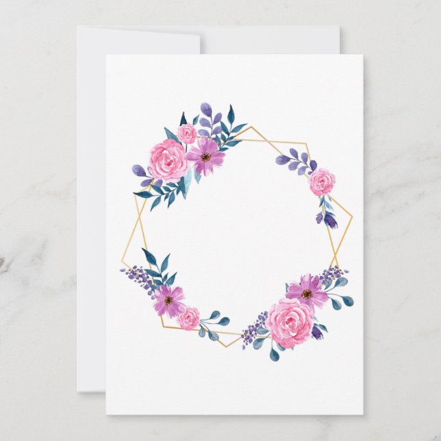 Goldene Rahmen-Blume Hochzeitskarte Einladung (Vorderseite)