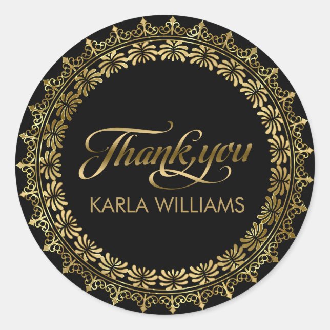 Goldene Rahmen für die Spitzen dank Typografie Runder Aufkleber (Vorderseite)