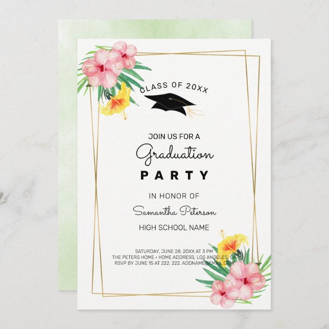 Goldene Rahmen und Blume Einladung (Vorne/Hinten)