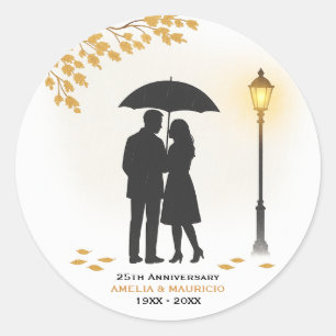 Goldene Rain Romance Hochzeitstag Runder Aufkleber