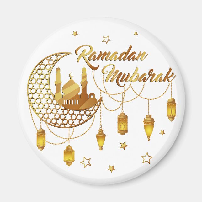 Goldene Ramadan Mubarak Moschee & Laternen Dekorat Magnet (Vorne)