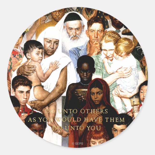 Goldene Regel (Tu anderen) von Norman Rockwell Runder Aufkleber (Vorderseite)