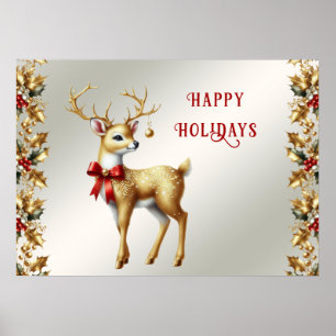 Goldene Rentier Holiday Poster