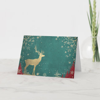 Goldene Rentiere auf grünem Schneefall Karte