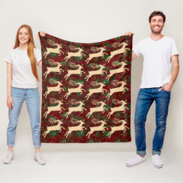 Goldene Rentiere auf Vintagen Imitaten Rotes grüne Fleecedecke