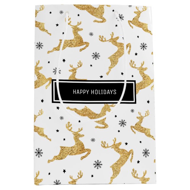 Goldene Rentiere Mittlere Geschenktüte (Vorderseite)