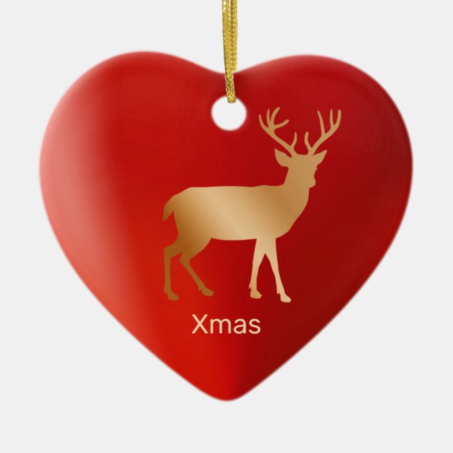 Goldene Rentiere und Kalligraphie Keramik Ornament (Vorne)