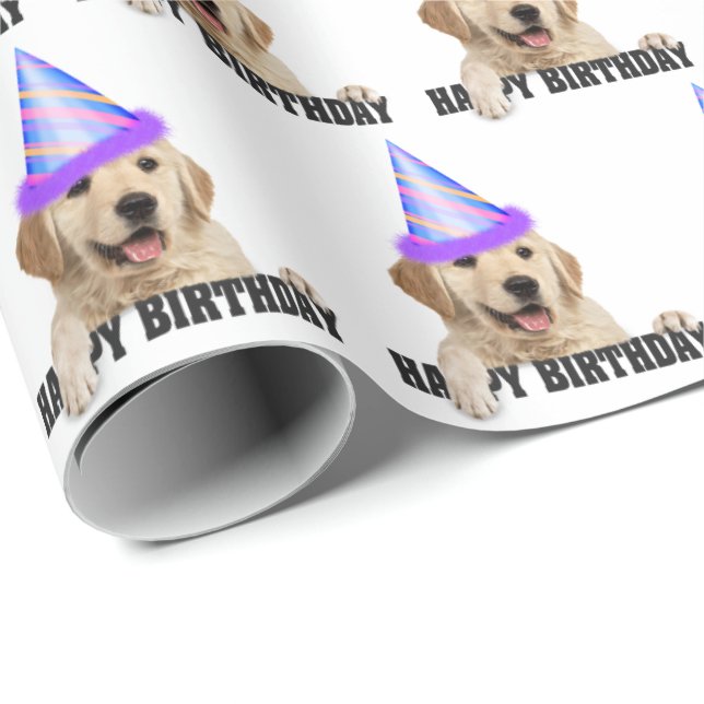 Goldene Retriever Geburtstag Geschenkpapier (Rolleneckpunkt)