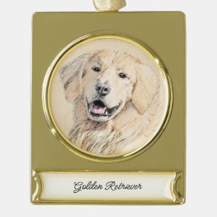 Goldene Retriever Malerei - Niedliche Original Dog Banner-Ornament Gold