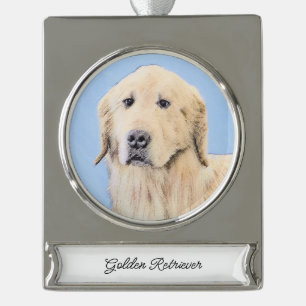 Goldene Retriever Malerei - Niedliche Original Dog Banner-Ornament Silber