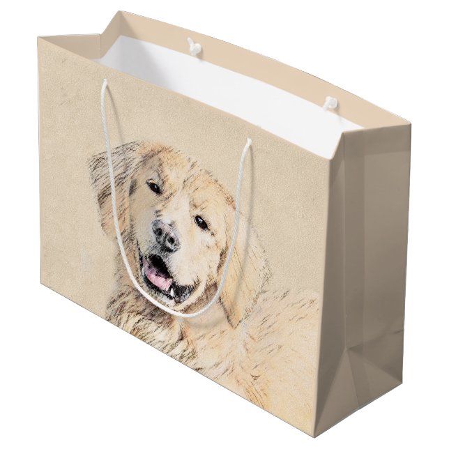 Goldene Retriever Malerei - Niedliche Original Dog Große Geschenktüte (Rückseite Schrägansicht)