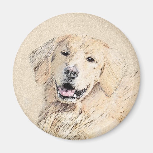 Goldene Retriever Malerei - Niedliche Original Dog Magnet (Vorne)