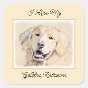 Goldene Retriever Malerei - Niedliche Original Dog Quadratischer Aufkleber