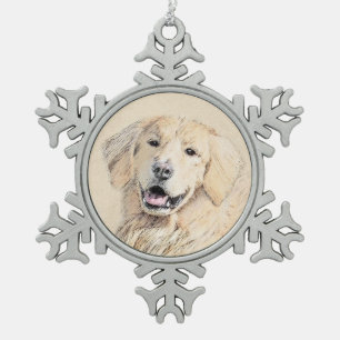 Goldene Retriever Malerei - Niedliche Original Dog Schneeflocken Zinn-Ornament