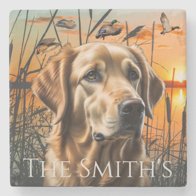 Goldene Retriever Personalisiert Steinuntersetzer (Vorderseite)