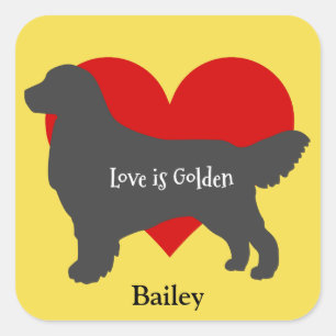 Goldene Retriever Silhouette Liebe ist Golden Quadratischer Aufkleber