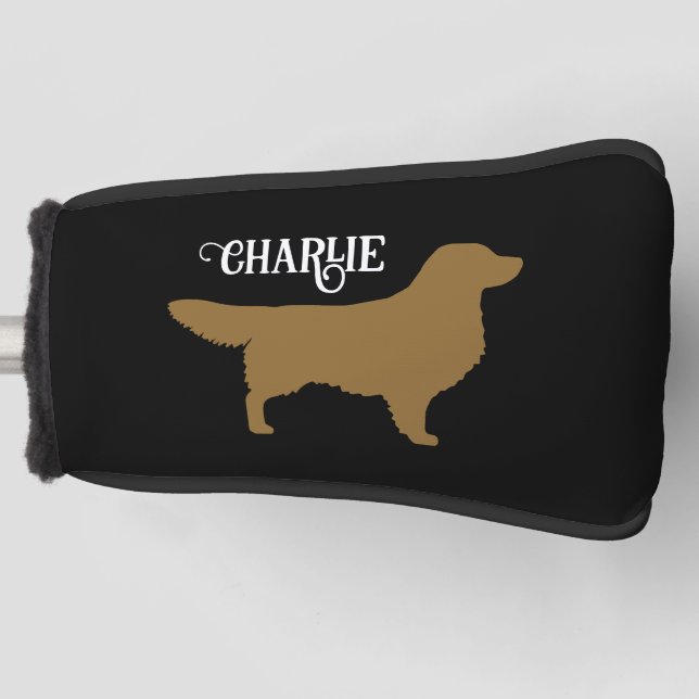 Goldene Retriever Silhouette mit Individuelle Name Golf Headcover (Vorderseite)