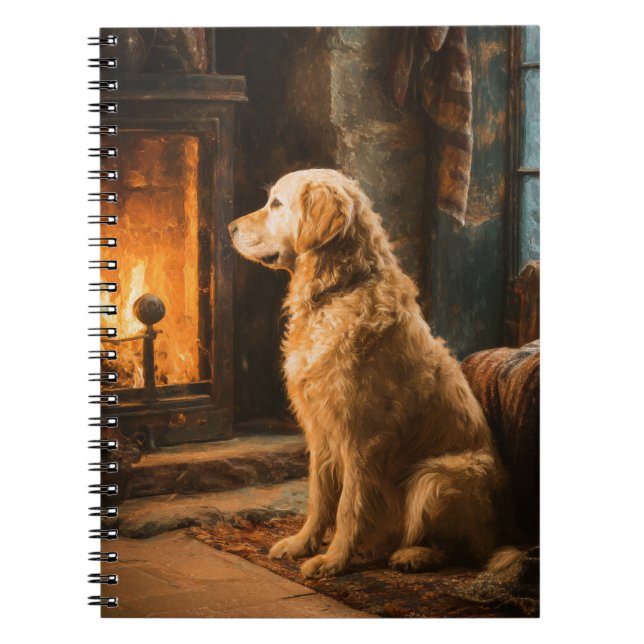 Goldene Retriever Warmby the Fire Notebook Notizblock (Vorderseite)
