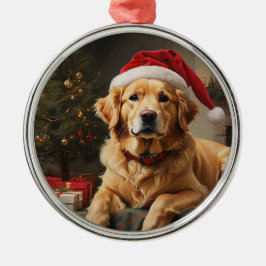 Goldene Retriever Weihnachtsmannmütze Ornament Aus Metall