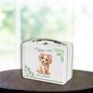 Goldene Retriever Welpe mit Blume Individuelle Nam Metall Brotdose