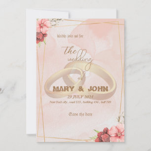 Goldene Ringe & Florale Eleganz - Schicke Einladun Einladung