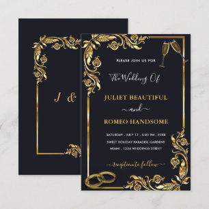 Goldene Ringe und Champagner Ihre Hochzeitseinladu