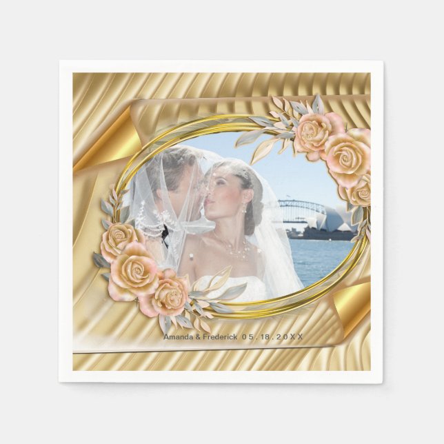 Goldene Rippeleffekte und Rose Serviette (Vorderseite)
