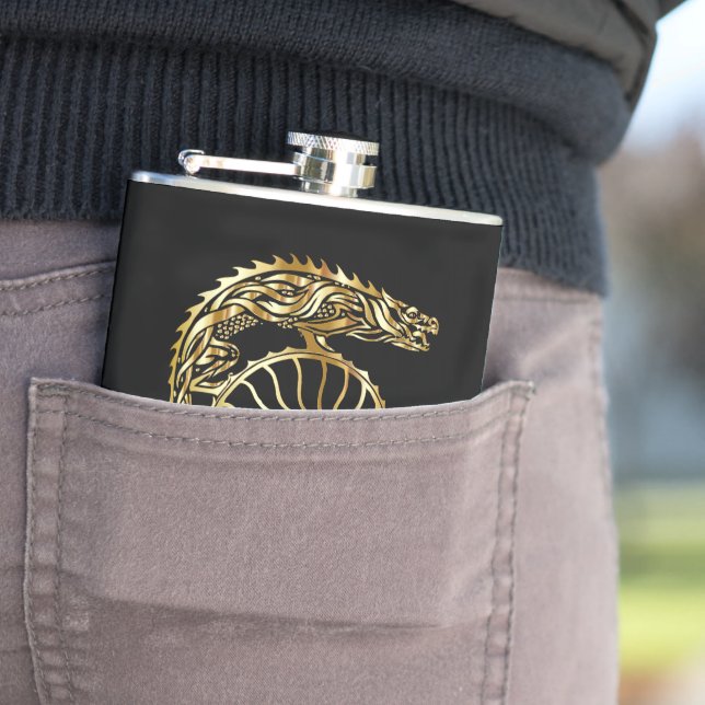 Goldene Ritterrüstung Helmschmiede in Goldstruktur Flachmann (Beispiel)