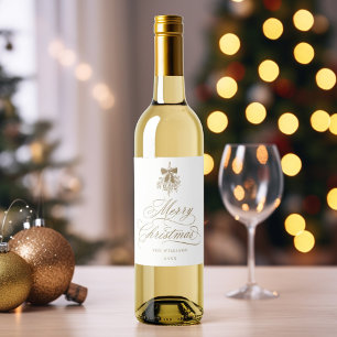 Goldene romantische Kalligrafie Frohe Weihnachten Weinetikett
