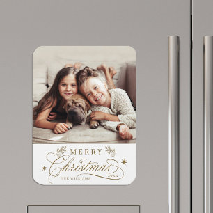 Goldene romantische Kalligrafie Frohe Weihnachtsze Magnet