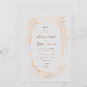 goldene romantische traditionelle Hochzeit mit Blu Einladung