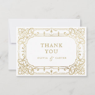 Goldene romantische verzierte Hochzeit Dankeskarte