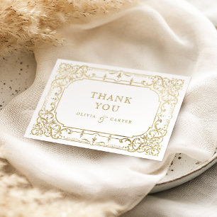 Goldene romantische verzierte Hochzeit Dankeskarte