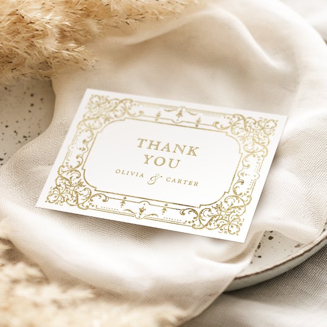 Goldene romantische verzierte Hochzeit Dankeskarte (Gold elegant romantic ornate vintage wedding thank you card)