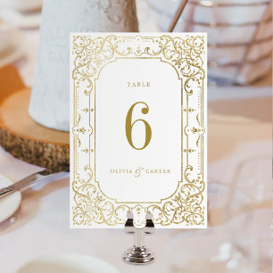 Goldene romantische verzierte Hochzeit Tischnummer