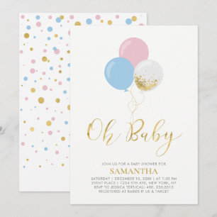 Goldene, rosa, blaue Ballons   Oh Baby Baby Shower Einladung