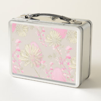 Goldene rosa Blumen Metall-Lunchbox Metall Brotdose