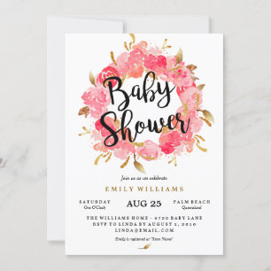 Goldene rosa Blütenkranz-Baby-Shower-Einladung Einladung